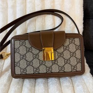 Gucci Brown and Cream Patterned Crossbody Bag